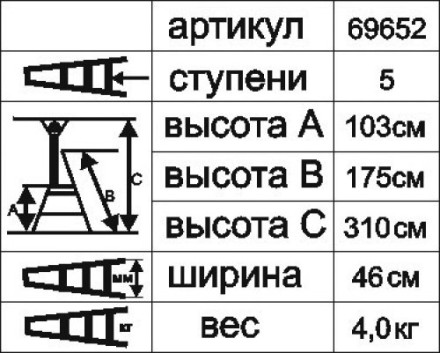 Стремянка &quot;Энкор&quot; 5 ступеней 103см 69652 купить в Нефтеюганске