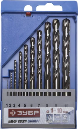 Набор ЗУБР "ЭКСПЕРТ": Свёрла  по металлу, цилиндрический хвостовик, быстрорежущая сталь Р6М5, 1-10мм, 10шт 4-29625-H10 купить в Нефтеюганске