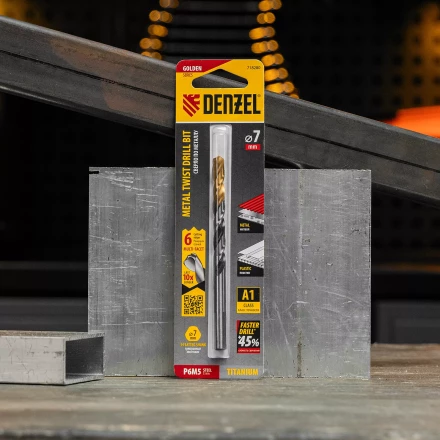 Сверло спиральное по металлу Denzel 7,0 x 109мм, Р6М5, Golden Tip, многогранная заточка 718280 купить в Нефтеюганске