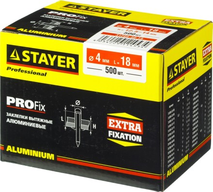 Заклепки PROFIX алюминиевые, 4,0х18мм, 500шт, STAYER Professional 31205-40-18 31205-40-18 купить в Нефтеюганске