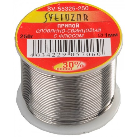 Припой СВЕТОЗАР оловянно-свинцовый, 30% Sn / 70% Pb, 250гр SV-55325-250 купить в Нефтеюганске