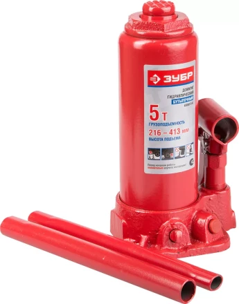 Домкрат ЗУБР ЭКСПЕРТ гидравлический бутылочный в пластмассовом кейсе, 5т, 216-413мм 43060-5-K купить в Нефтеюганске