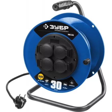 Удлинитель на катушке "ПВС 315", 30 м, 3500 Вт, 4 гнезда, IP44, ПВС 3х1,5 кв мм, ЗУБР 55081-30 купить в Нефтеюганске