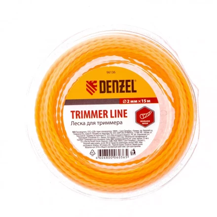 Леска для триммера овальная витая 2,0 мм х 15 м блистер Россия Denzel 96136 купить в Нефтеюганске