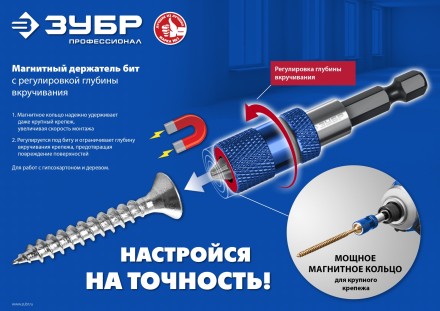 ЗУБР адаптер с регулировкой глубины вкручивания для ГКЛ, Профессионал (26757) купить в Нефтеюганске