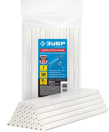 ЗУБР 7 х 150 мм, 30 шт, сверхпрочные прозрачные клеевые стержни, Профессионал (06855-30) купить в Нефтеюганске