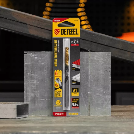 Сверло спиральное по металлу Denzel 7,5 x 109мм, Р6М5, Golden Tip, многогранная заточка, 718281 купить в Нефтеюганске