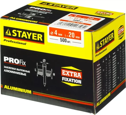 Заклепки PROFIX алюминиевые, 4,0х20мм, 500шт, STAYER Professional 31205-40-20 31205-40-20 купить в Нефтеюганске