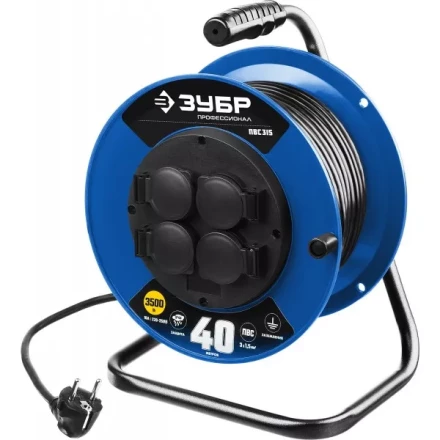Удлинитель на катушке "ПВС 315", 40 м, 3500 Вт, 4 гнезда, IP44, ПВС 3х1,5 кв мм, ЗУБР 55081-40 купить в Нефтеюганске