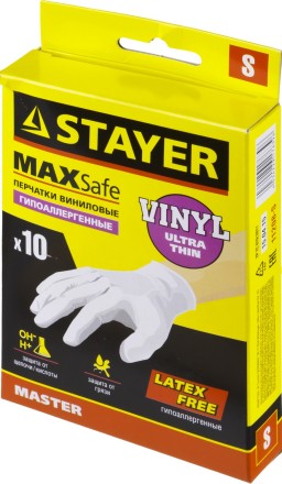 Перчатки STAYER &quot;MASTER&quot; виниловые экстратонкие, S, 10шт 11208-S купить в Нефтеюганске