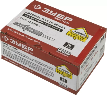 Дюбель ЗУБР &quot;МАСТЕР&quot; распорный полипропиленовый, тип &quot;ЕВРО&quot;, в комплекте с шурупом-крюком, 8 х 40 /  5 х 57 мм, 100 шт 30675-08-40 купить в Нефтеюганске