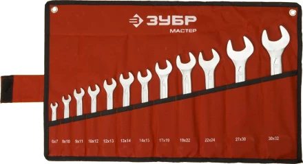 Набор ЗУБР "МАСТЕР": Ключ гаечный рожковый, Cr-V сталь, хромированный, 6-32мм, 12шт 27010-H12 купить в Нефтеюганске