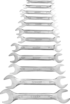 Набор ЗУБР "МАСТЕР": Ключ гаечный рожковый, Cr-V сталь, хромированный, 6-32мм, 12шт 27010-H12 купить в Нефтеюганске