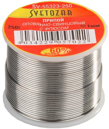 Припой СВЕТОЗАР оловянно-свинцовый, 60% Sn / 40% Pb, 250гр SV-55323-250 купить в Нефтеюганске