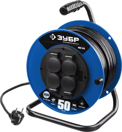 Удлинитель на катушке "ПВС 315", 50 м, 3500 Вт, 4 гнезда, IP44, ПВС 3х1,5 кв мм, ЗУБР 55081-50 купить в Нефтеюганске
