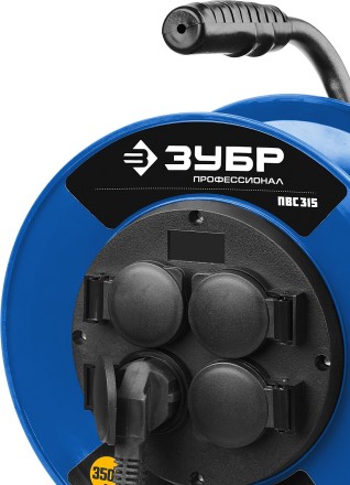 Удлинитель на катушке &quot;ПВС 315&quot;, 50 м, 3500 Вт, 4 гнезда, IP44, ПВС 3х1,5 кв мм, ЗУБР 55081-50 купить в Нефтеюганске