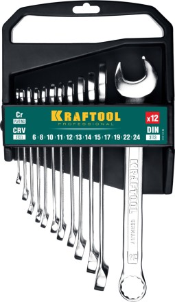 Наборы ключей комбинированных KRAFTOOL, Cr-V, DIN 3110, на пластиковой подвеске 27079-H12C купить в Нефтеюганске
