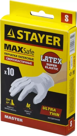 Перчатки STAYER &quot;MASTER&quot; латексные экстратонкие, S, 10шт 11206-S купить в Нефтеюганске