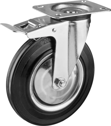 Колеса поворотные с тормозом из литой резины с металлическим диском серия ПРОФЕССИОНАЛ купить в Нефтеюганске