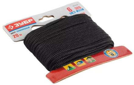 Шнур ЗУБР полиамидный, плетеный, повышенной нагрузки, без сердечника, черный, d 6, 20м 50321-06-020 купить в Нефтеюганске