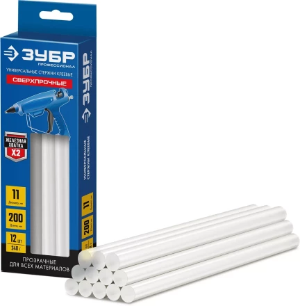 ЗУБР 11 х 200 мм, 12 шт, сверхпрочные прозрачные клеевые стержни, Профессионал (06856-12) купить в Нефтеюганске