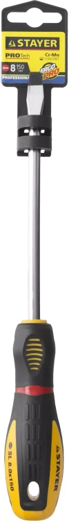 Отвертка STAYER "PROFI" "PROTech", двухкомп рукоятка, намагниченная, Cr-Mo, SL8,0x150мм 25131-08-15_z02 купить в Нефтеюганске
