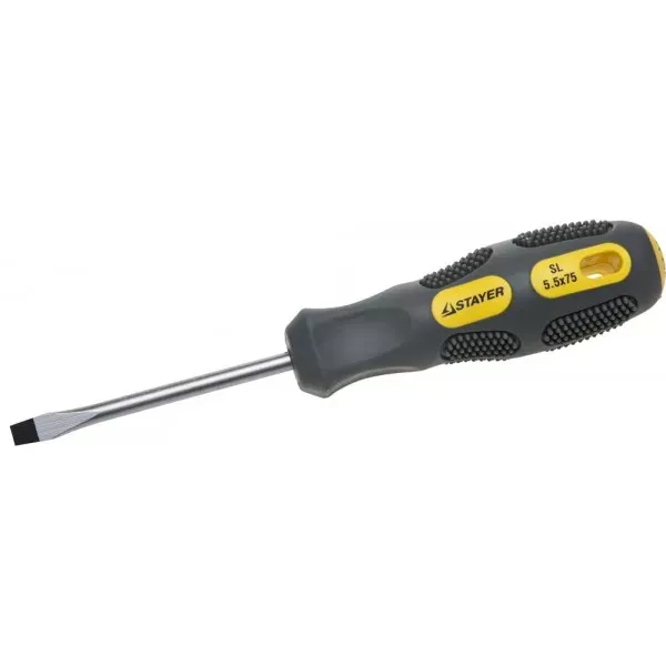 Отвертка STAYER "PROFESSIONAL" "MAX-GRIP" слесарная, Cr-V, намагниченная, SL 5,5х75мм 2580-05-075 G купить в Нефтеюганске