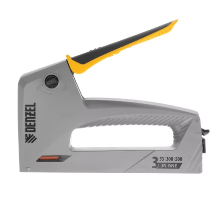 Степлер мебельный Denzel 40213, пластиковый корпус, тип 53, 6-14 мм, тип 300, 15 мм, тип 500, 15 мм купить в Нефтеюганске