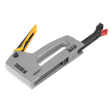 Степлер мебельный Denzel 40213, пластиковый корпус, тип 53, 6-14 мм, тип 300, 15 мм, тип 500, 15 мм купить в Нефтеюганске