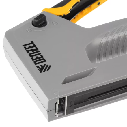 Степлер мебельный Denzel 40213, пластиковый корпус, тип 53, 6-14 мм, тип 300, 15 мм, тип 500, 15 мм купить в Нефтеюганске