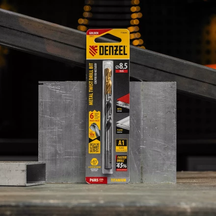 Сверло спиральное по металлу Denzel, 8,5 x 117мм, Р6М5, Golden Tip, многогранная заточка, 718283 купить в Нефтеюганске