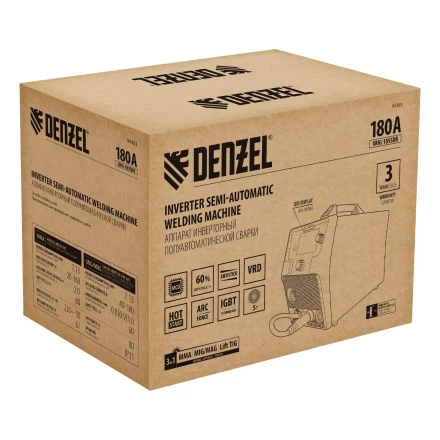 Аппарат инвертор. полуавтомат. cварки Denzel IMIG-185SDR 94363, 180 А, ПВ 60%, катушка 5 кг купить в Нефтеюганске