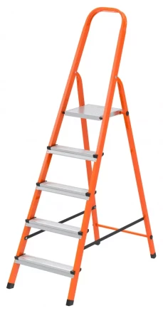 Стремянка, 5 ступеней, стальной профиль, ступени сталь, оранжевая, Россия, Сибртех 97965 купить в Нефтеюганске