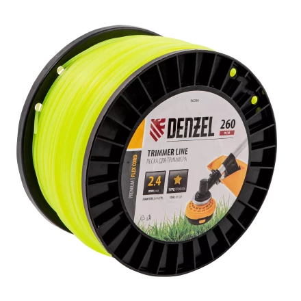 Леска для триммера звезда Denzel, 2,4мм х 260м, на DIN катушке FLEX CORD, 96286 купить в Нефтеюганске