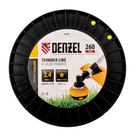 Леска для триммера звезда Denzel, 2,4мм х 260м, на DIN катушке FLEX CORD, 96286 купить в Нефтеюганске