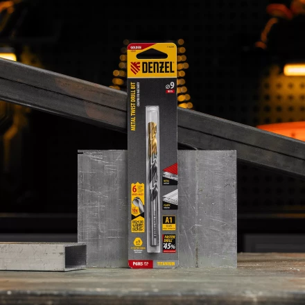 Сверло спиральное по металлу Denzel 9 x 125мм, Р6М5, Golden Tip, многогранная заточка, 718284 купить в Нефтеюганске