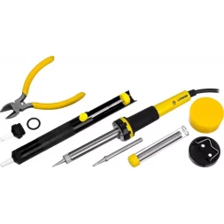 Набор STAYER "PROFI" для паяльных работ, паяльник 55300 + подставка + припой + жало сменное + шприц + насадка на жало + канифоль + кусачки, 60 Вт 55314-60-H8