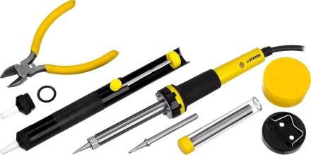 Набор STAYER &quot;PROFI&quot; для паяльных работ, паяльник 55300 + подставка + припой + жало сменное + шприц + насадка на жало + канифоль + кусачки, 60 Вт 55314-60-H8 купить в Нефтеюганске