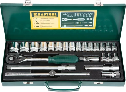 Набор торцовых головок KRAFTOOL &quot;INDUSTRIE QUALITAT&quot; (1/2&quot;) универсальный, Cr-V, металлический кейс, 24 предмета 27892-H24_z01 купить в Нефтеюганске
