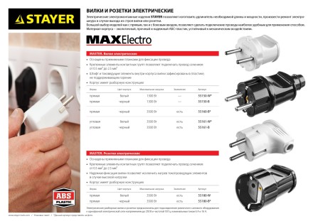 Вилка MAXElectro электрическая, 6А/220В, белая, STAYER 55150-W купить в Нефтеюганске