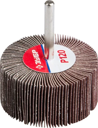 Круг шлифовальный ЗУБР "МАСТЕР" веерный лепестковый, на шпильке, тип КЛО, зерно-электрокорунд нормальный, P120, 30х60мм 36602-120 купить в Нефтеюганске