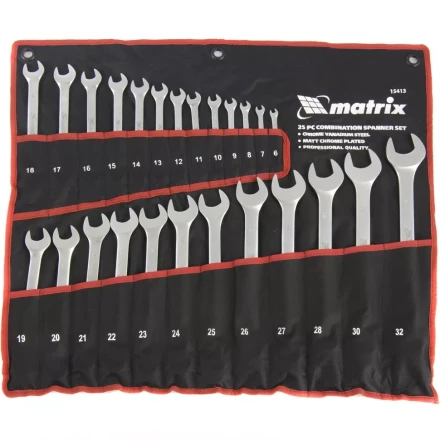 Набор ключей комбинированных 6 - 32 мм 25штук CrV матовый хром MATRIX 15413 купить в Нефтеюганске
