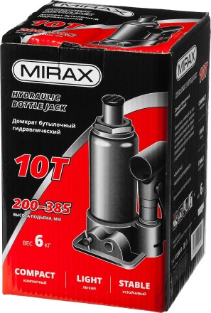 Домкрат гидравлический бутылочный, 10т, 200-385 мм, MIRAX 43260-10 43260-10 купить в Нефтеюганске