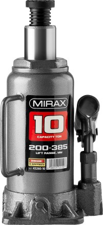 Домкрат гидравлический бутылочный, 10т, 200-385 мм, MIRAX 43260-10 43260-10 купить в Нефтеюганске