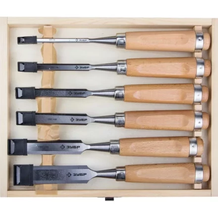 Набор ЗУБР Стамески-долото &quot;ЭКСПЕРТ&quot; с деревянной ручкой, хромованадиевых, 6; 10; 12; 16; 20; 25мм, 6шт 18096-H6 купить в Нефтеюганске