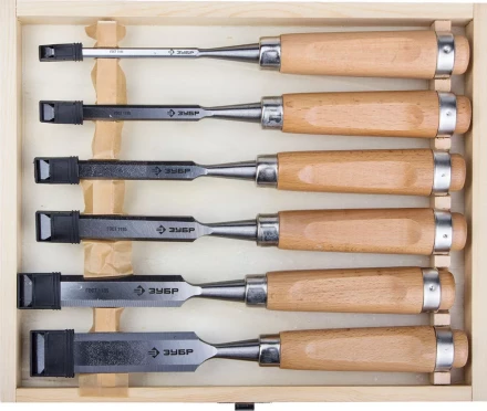 Набор ЗУБР Стамески-долото &quot;ЭКСПЕРТ&quot; с деревянной ручкой, хромованадиевых, 6; 10; 12; 16; 20; 25мм, 6шт 18096-H6 купить в Нефтеюганске