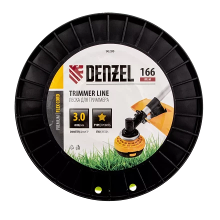 Леска для триммера звезда Denzel, 3,0мм х 166м, на DIN катушке FLEX CORD, 96288 купить в Нефтеюганске