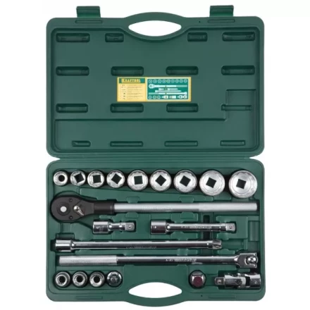 Набор торцовых головок KRAFTOOL &quot;INDUSTRIE QUALITAT&quot; (3/4&quot;), Cr-V, пластиковый кейс, 20 предметов 27895-H20_z01 купить в Нефтеюганске