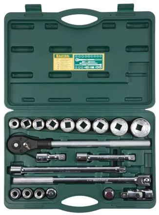 Набор торцовых головок KRAFTOOL &quot;INDUSTRIE QUALITAT&quot; (3/4&quot;), Cr-V, пластиковый кейс, 20 предметов 27895-H20_z01 купить в Нефтеюганске