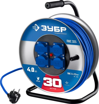 ЗУБР ПВС-325, ПВС, 3 x 2.5 мм2, 30 м, 4000 Вт, IP44, силовой удлинитель на стальной катушке, Профессионал (55102-30) купить в Нефтеюганске